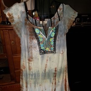 Long tie dye Earth tone shirt